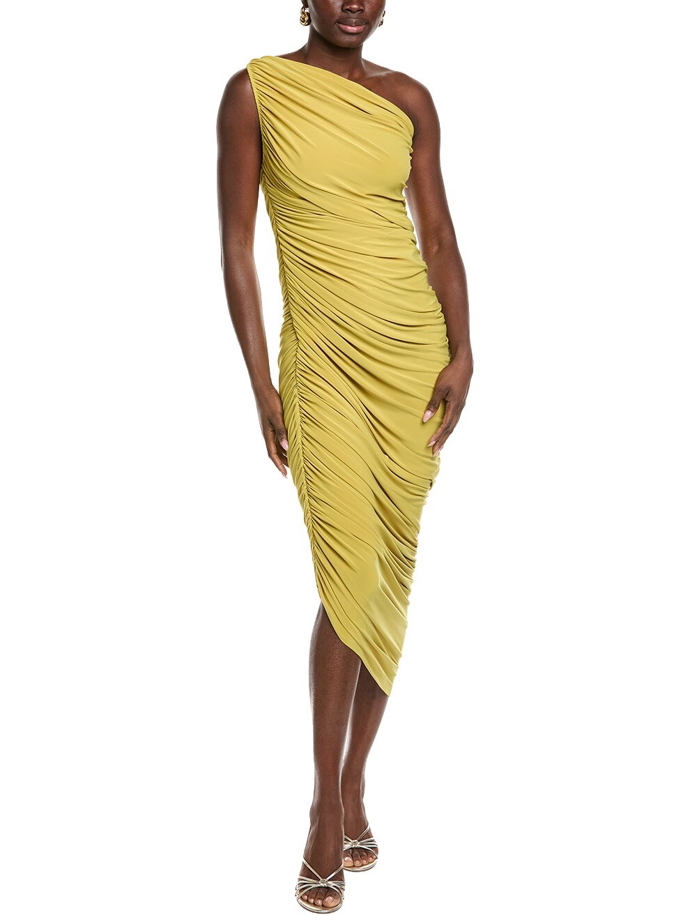 Norma Kamali Diana Gown One-Shoulder Ruched Dress/Chartreuse Green (Asparagus)